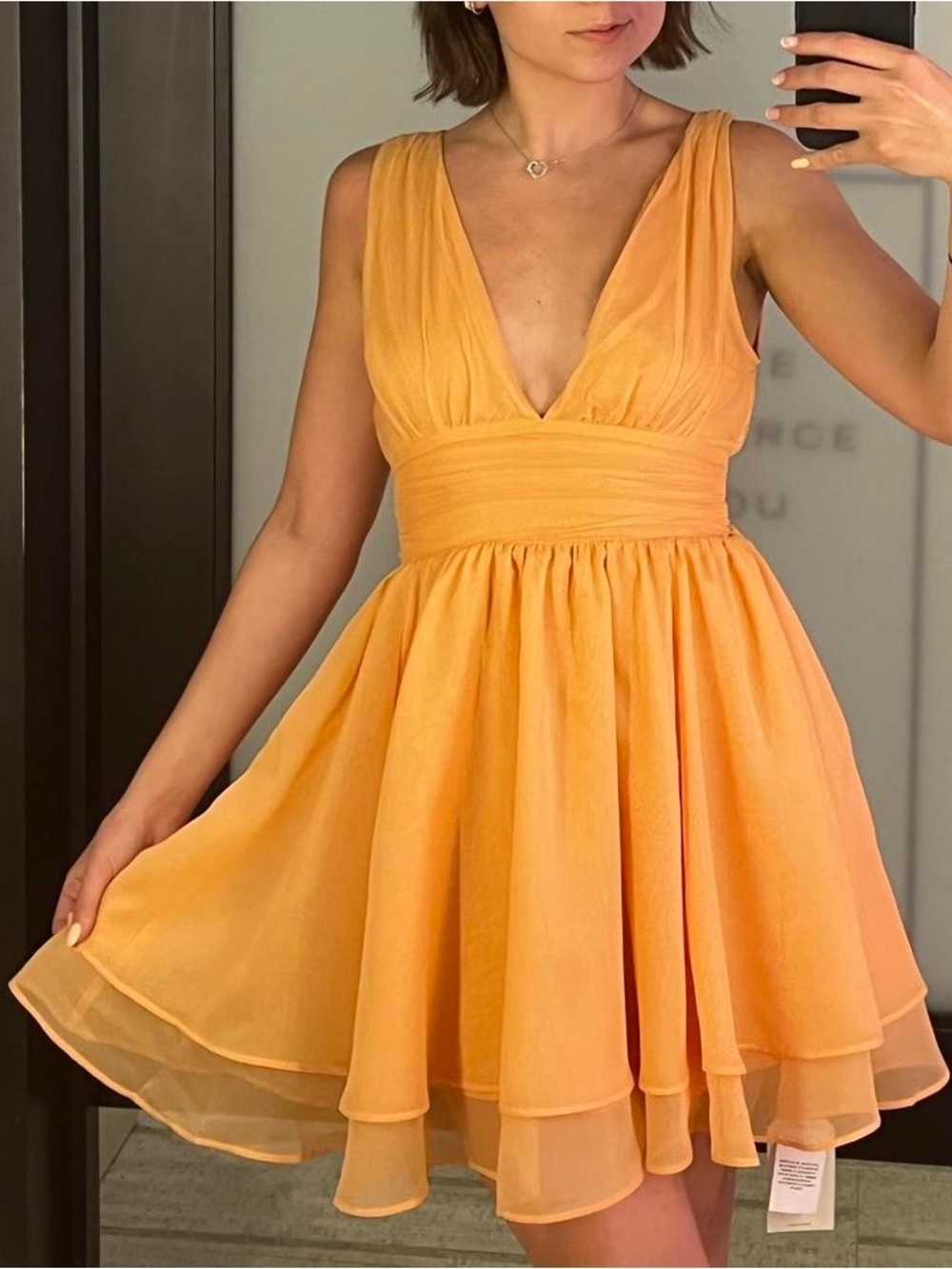 Abercrombie & Fitch Orange Sleeveless V-Neck Plunge Mini Dress SIZE S